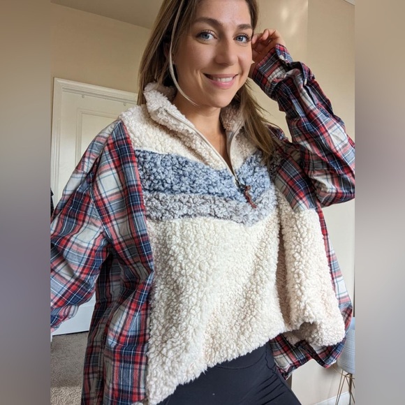 One of a kind Oversized flannel sweater sewed rework, no 32 - Picture 3 of 4